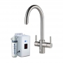 InSinkErator 4N1 J Shape Kitchen Sink Mixer Tap with Neo Tank and Filter - Brushed Steel