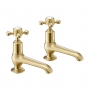 JTP Grosvenor Long Nose Basin Taps Pair Cross Handle - Brushed Brass