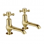 JTP Grosvenor Long Nose Basin Taps Pair Cross Handle - Polished Gold