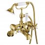 JTP Grosvenor Pinch Wall Mounted Bath Shower Mixer Tap with Shower Kit - Polished Gold/White