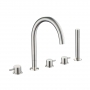 JTP Inox 5-Hole Bath Shower Mixer Tap with Diverter and Extractable Handset - Stainless Steel
