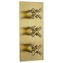 JTP Solex Vertical Thermostatic Concealed 2 Outlet Shower Valve Triple Handle - Brushed Brass