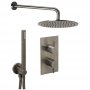 JTP Vos Thermostatic Dual Concealed Mixer Shower with Shower Handset + Fixed Head - Brushed Black