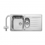 Leisure Seattle 1.5 Bowl Stainless Steel Kitchen Sink with Aquaswan Dual Tap & Waste Kit 950mm L x 508mm W - Polished