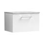 Nuie Arno Wall Hung 1-Drawer Vanity Unit with Bellato Grey Worktop 600mm Wide - Gloss White