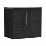 Nuie Arno Wall Hung 2-Door Vanity Unit with Sparkling Black Worktop 600mm Wide - Black Woodgrain