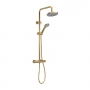 Nuie Arvan Round Thermostatic Bar Mixer Shower with Shower Kit and Fixed Head - Brushed Brass