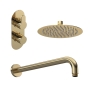 Nuie Arvan Thermostatic Twin Round Concealed Shower Valve with Fixed Head and Arm - Brushed Brass