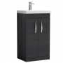 Nuie Athena Floor Standing 2-Door Vanity Unit with Basin-2 500mm Wide - Charcoal Black