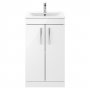 Nuie Athena Floor Standing 2-Door Vanity Unit with Basin-2 500mm Wide - Gloss White