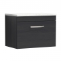 Nuie Athena Wall Hung 1-Drawer Vanity Unit with Sparkling White Worktop 600mm Wide - Charcoal Black Woodgrain