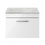 Nuie Athena Wall Hung 1-Drawer Vanity Unit with Grey Worktop 600mm Wide - Gloss White