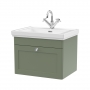 Nuie Classique Wall Hung 1-Drawer Vanity Unit with Basin 600mm Wide Satin Green - 1 Tap Hole