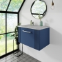 Nuie Deco Wall Hung 1-Drawer Vanity Unit with Bellato Grey Worktop 600mm Wide - Satin Blue