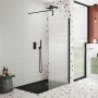 Nuie Fluted Black 1850mm Wet Room Glass Shower Screen