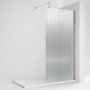 Nuie Fluted Wet Room Screen 1850mm High x 900mm Wide with Support Bar 8mm Glass - Brushed Brass