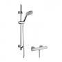 Nuie Minimalist Thermostatic Bar Shower Valve with Slim Single Function Slider Rail Kit - Chrome