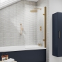 Nuie Pacific Brushed Brass Square Hinged Bath Screen 1520mm H x 830mm W - 8mm Glass