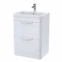 Nuie Parade Floor Standing 2-Drawer Vanity Unit with Ceramic Basin 600mm Wide - White Gloss