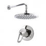 Nuie Round Manual Concealed Shower Valve with Fixed Head and Arm - Chrome
