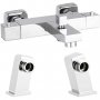 Nuie Square Thermostatic Bath Shower Mixer Tap with Deck Mounting Legs - Chrome