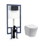 Nuie Round Wall Hung Pan with Matt Black Flush Plate and 5-in-1 Frame (including Soft Close Seat)