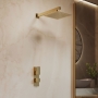 Nuie Windon Thermostatic Twin Square Concealed Shower Valve with Fixed Head and Arm - Brushed Brass