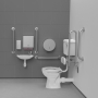 Nymas NymaCARE Low Level Lockable Cistern Doc M Toilet Pack with TMV3 Valve - Satin Grab Rails