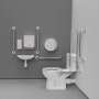 Nymas NymaCARE Rimless Close Coupled Lockable Cistern Doc M Toilet Pack with TMV3 Valve - Polished Grab Rails
