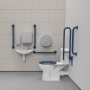 Nymas NymaCARE Rimless Close Coupled Doc M Toilet Pack with Stainless Steel Grab Rails with TMV3 Valve - Dark Blue
