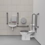Nymas NymaCARE Rimless Close Coupled Doc M Toilet Pack with Stainless Steel Grab Rails - Grey