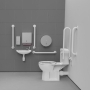 Nymas NymaCARE Rimless Close Coupled Doc M Toilet Pack with Stainless Steel Grab Rails with TMV3 Valve - White