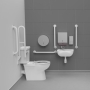 Nymas NymaCARE Premium Rimless LH Close Coupled Doc M Toilet Pack with TMV3 Valve - White Grab Rails