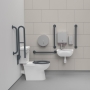 Nymas NymaCARE Premium Rimless LH Close Coupled Doc M Toilet Pack with TMV3 Tap - Dark Grey Grab Rails