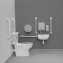 Nymas NymaCARE Premium Rimless LH Close Coupled Doc M Toilet Pack with TMV3 Tap - White Grab Rails