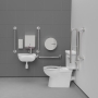 Nymas NymaCARE Premium Rimless RH Close Coupled Doc M Toilet Pack with TMV3 Tap - Polished Grab Rails
