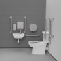 Nymas NymaCARE Premium Rimless RH Close Coupled Doc M Toilet Pack with TMV3 Tap - Satin Grab Rails
