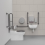 Nymas NymaCARE Premium Rimless LH Back to Wall Doc M Toilet Pack with TMV3 Tap - Grey Grab Rails