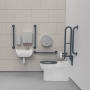 Nymas NymaCARE Premium Rimless RH Back to Wall Doc M Toilet Pack - Dark Grey Grab Rails