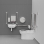Nymas NymaCARE Premium Rimless RH Back to Wall Doc M Toilet Pack with TMV3 Valve - Polished Grab Rails