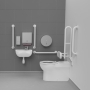 Nymas NymaCARE Premium Rimless RH Back to Wall Doc M Toilet Pack with TMV3 Valve - White Grab Rails