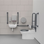 Nymas NymaCARE Premium Rimless RH Back to Wall Doc M Toilet Pack with TMV3 Tap - Dark Grey Grab Rails