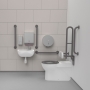 Nymas NymaCARE Premium Rimless RH Back to Wall Doc M Toilet Pack with TMV3 Tap - Grey Grab Rails