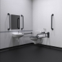 Nymas NymaCARE Wall Hung Doc M Toilet Pack with TMV3 Valve - Dark Grey Grab Rails