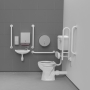 Nymas NymaPRO Low Level Doc M Toilet Pack with Stainless Steel Grab Rails and TMV3 Valve - White