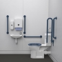 Nymas NymaPRO Rimless Close Coupled Lockable Cistern Doc M Toilet Pack with TMV3 Valve - Dark Blue Grab Rails