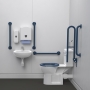 Nymas NymaPRO Rimless Close Coupled Accessible Doc M Toilet Pack with Exposed Fixings - Dark Blue Grab Rails