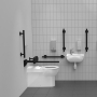Nymas NymaSTYLE Premium Rimless LH Back to Wall Doc M Toilet Pack with TMV3 Tap - Matt Black Grab Rails