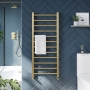 Orbit Vibe Brushed Brass Straight Heated Ladder Towel Rail