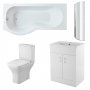 Nuie Ava Complete Furniture Suite with 600mm Vanity Unit and P-Shaped Shower Bath 1700mm LH
